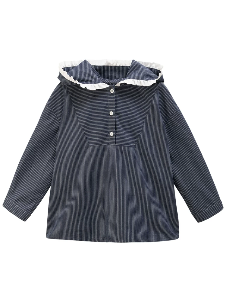 Quần áo trẻ em mùa xuân thu áo sọc cotton thân thiện với da ngọt ngào dễ thương áo hoodie có mũ cho bé gái trang phục mùa xuân