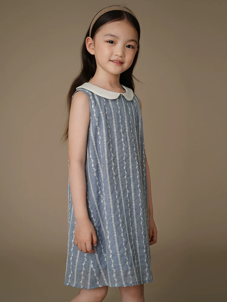 Quần áo trẻ em mùa hè mới phong cách Hàn Quốc váy dài trung bình kiểu dáng thường ngày váy liền thân cổ búp bê cho bé gái