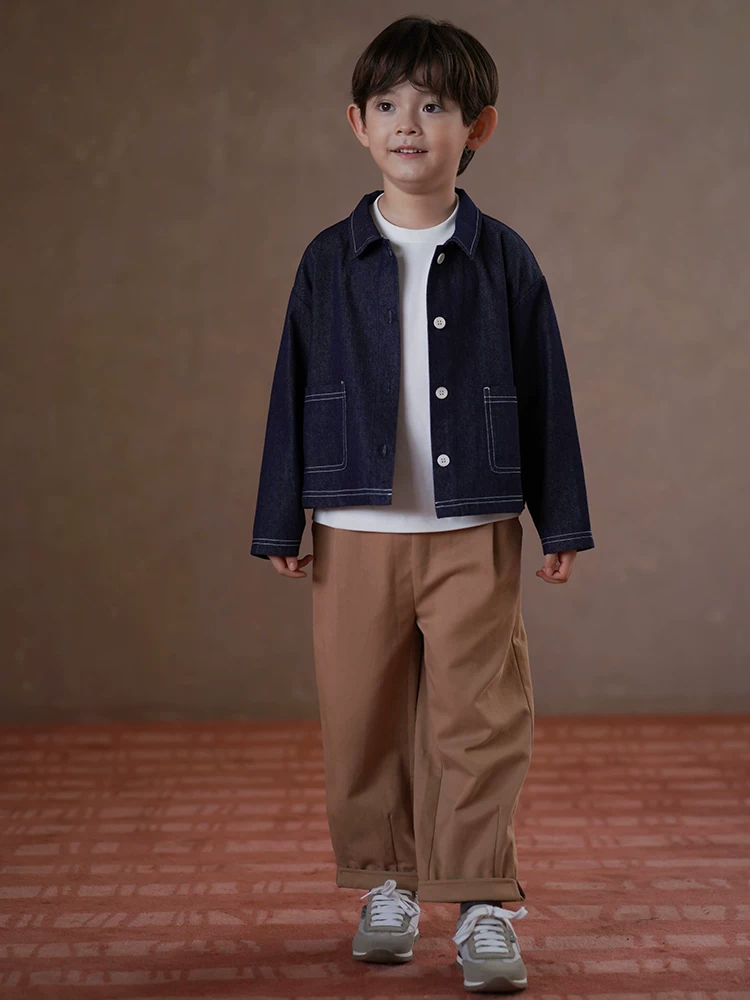 Quần áo trẻ em mùa xuân thu áo khoác denim mỏng đa năng rộng rãi cho bé trai và bé gái mặc mùa thu đơn giản và cao cấp