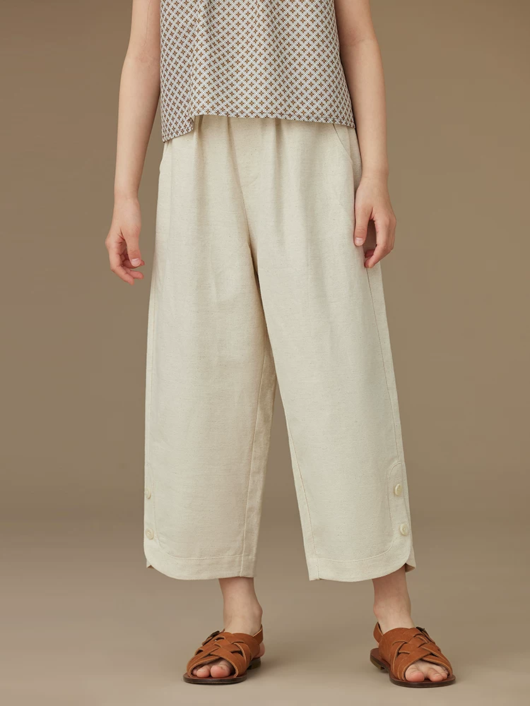 Quần áo trẻ em mùa xuân hè vải lanh cotton dáng rộng thẳng quần âu bé trai bé gái quần lửng cho trẻ lớn mùa thu