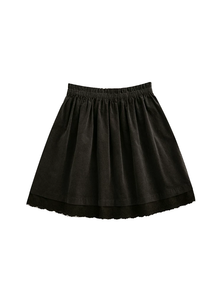 Quần áo trẻ em Hazi Mùa đông Mới về Váy nửa dài bằng vải nhung cotton nguyên chất dành cho trẻ em dành cho cha mẹ và con gái có ren lưng thun Váy ngắn đa năng