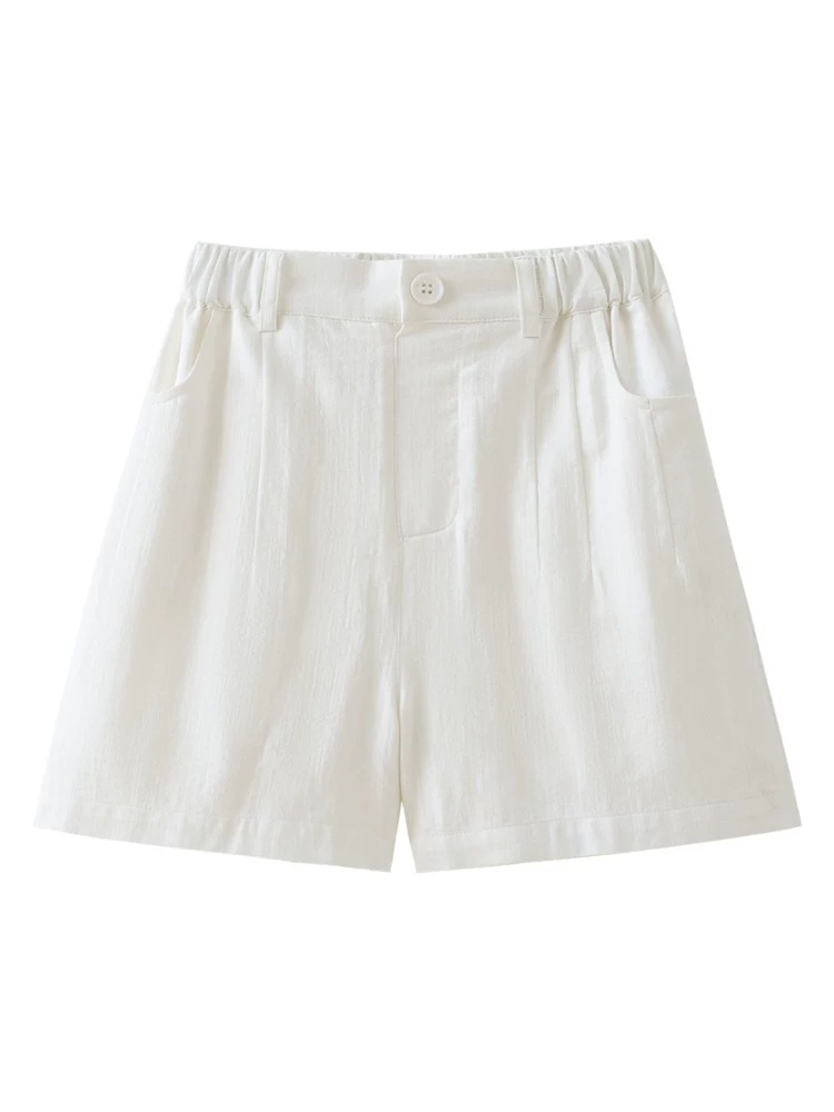 Quần ống đứng màu trắng cho trẻ em, quần short đơn giản và đa năng, quần dài đến đầu gối cho bé gái, quần ống rộng cho trẻ lớn, mềm mại.