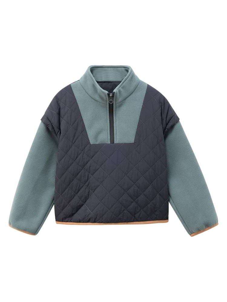 Quần áo cotton thường ngày mùa đông cho trẻ em với thiết kế chắp vá, áo nỉ giả hai mảnh cho bé trai và bé gái, dày dặn và ấm áp.