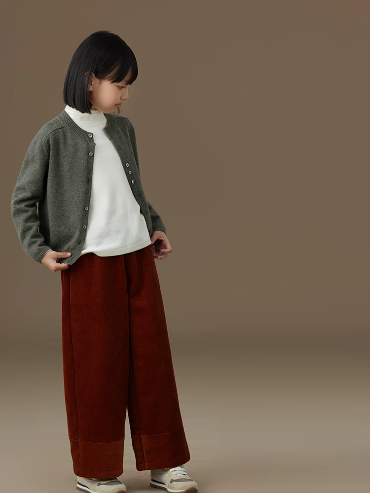Quần thường ngày cho trẻ em quần vải nhung cotton màu cam quần thường ngày cho bé trai và bé gái mặc mùa đông 25 kiểu mới