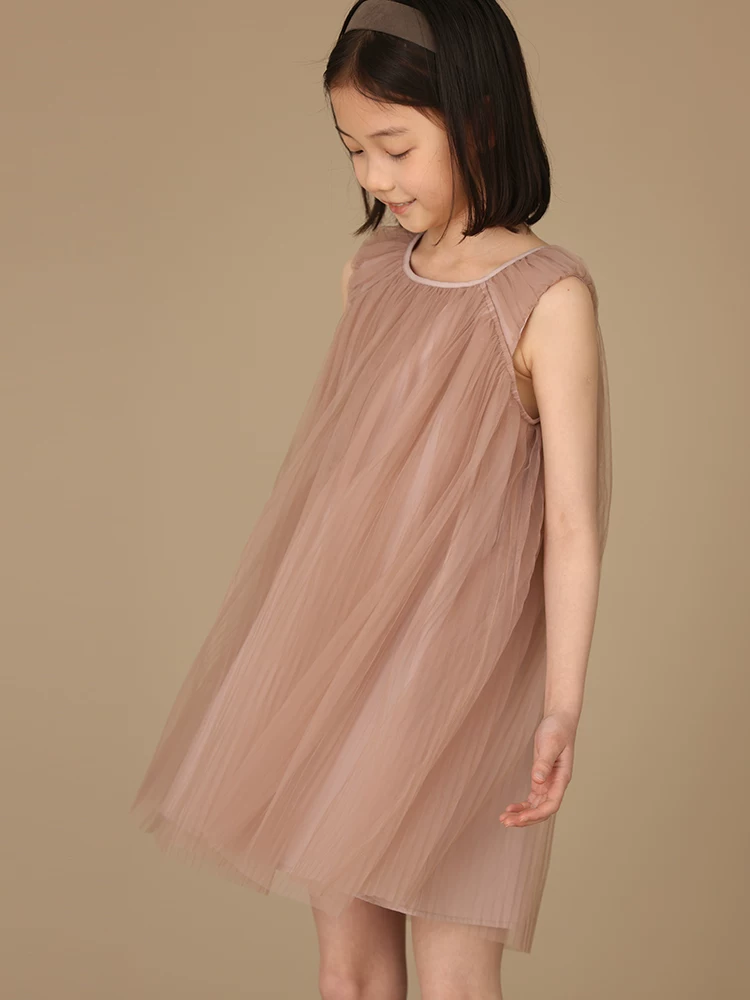 Quần áo trẻ em cha mẹ-con hoa sen hồng áo vest không tay váy trẻ em tính khí ngọt ngào váy công chúa bé gái váy lưới mùa hè