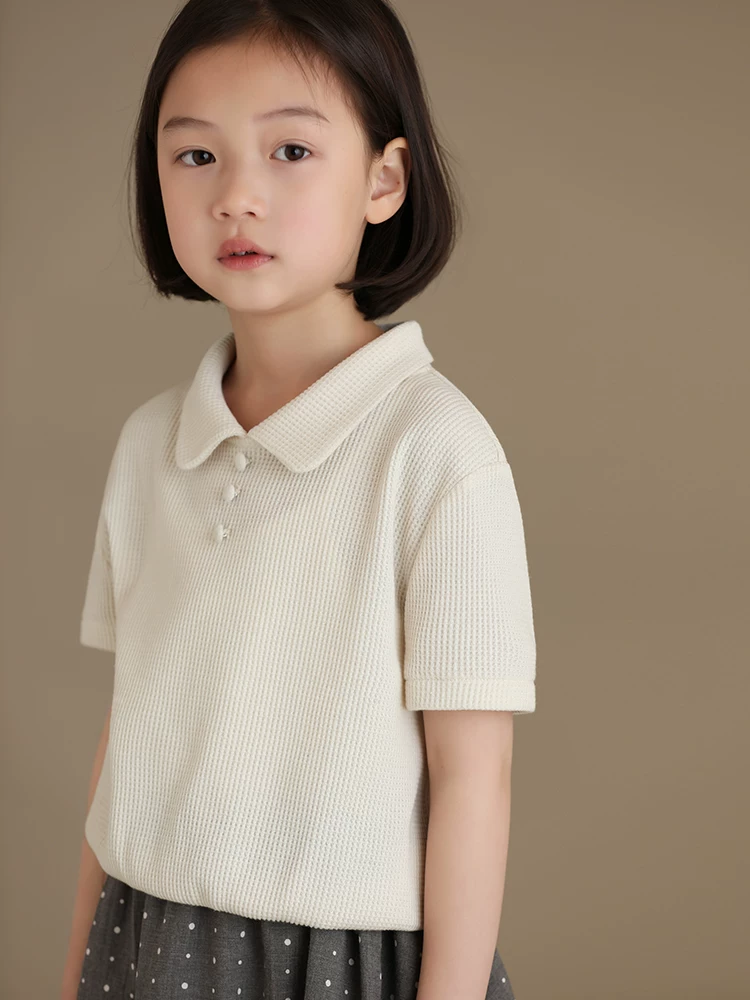 Quần áo trẻ em Hazi Xuân/Hè Hàng mới về Áo thun dệt kim Polo thân thiện với làn da dành cho bé gái Áo thun dệt kim dành cho cha mẹ và con cái Áo thun ngắn tay cho bé