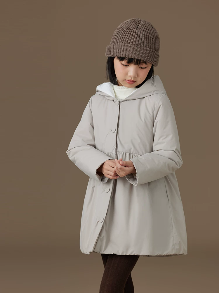Quần áo cotton thông thường dành cho trẻ em Áo khoác có đệm mùa thu đông Áo khoác có mũ trùm đầu dài vừa phải dành cho bé gái, thích hợp cho trẻ lớn hơn