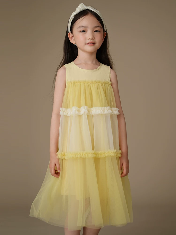 Quần áo trẻ em váy vest mùa hè váy vải tuyn như cổ tích váy công chúa dài vừa phải cho bé gái váy sinh nhật cho bé gái