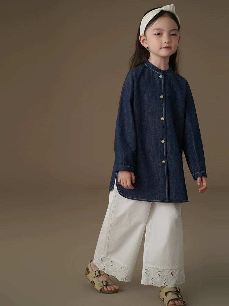 Áo khoác trẻ em xuân thu, áo khoác denim dài trung bình, kiểu dáng rộng rãi, thời trang cho bé gái, trang phục mùa xuân, 25 kiểu mới