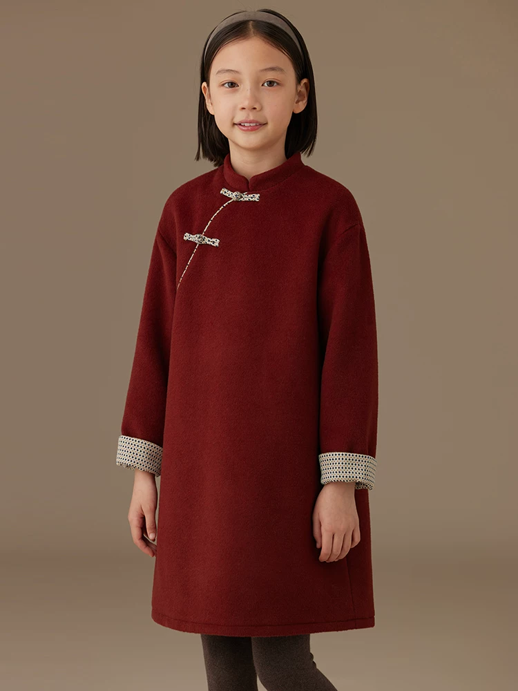 Quần áo trẻ em mùa thu đông áo khoác trẻ em phong cách Trung Hoa mới màu đỏ trang phục năm mới váy sườn xám cho bé gái lớn hơn