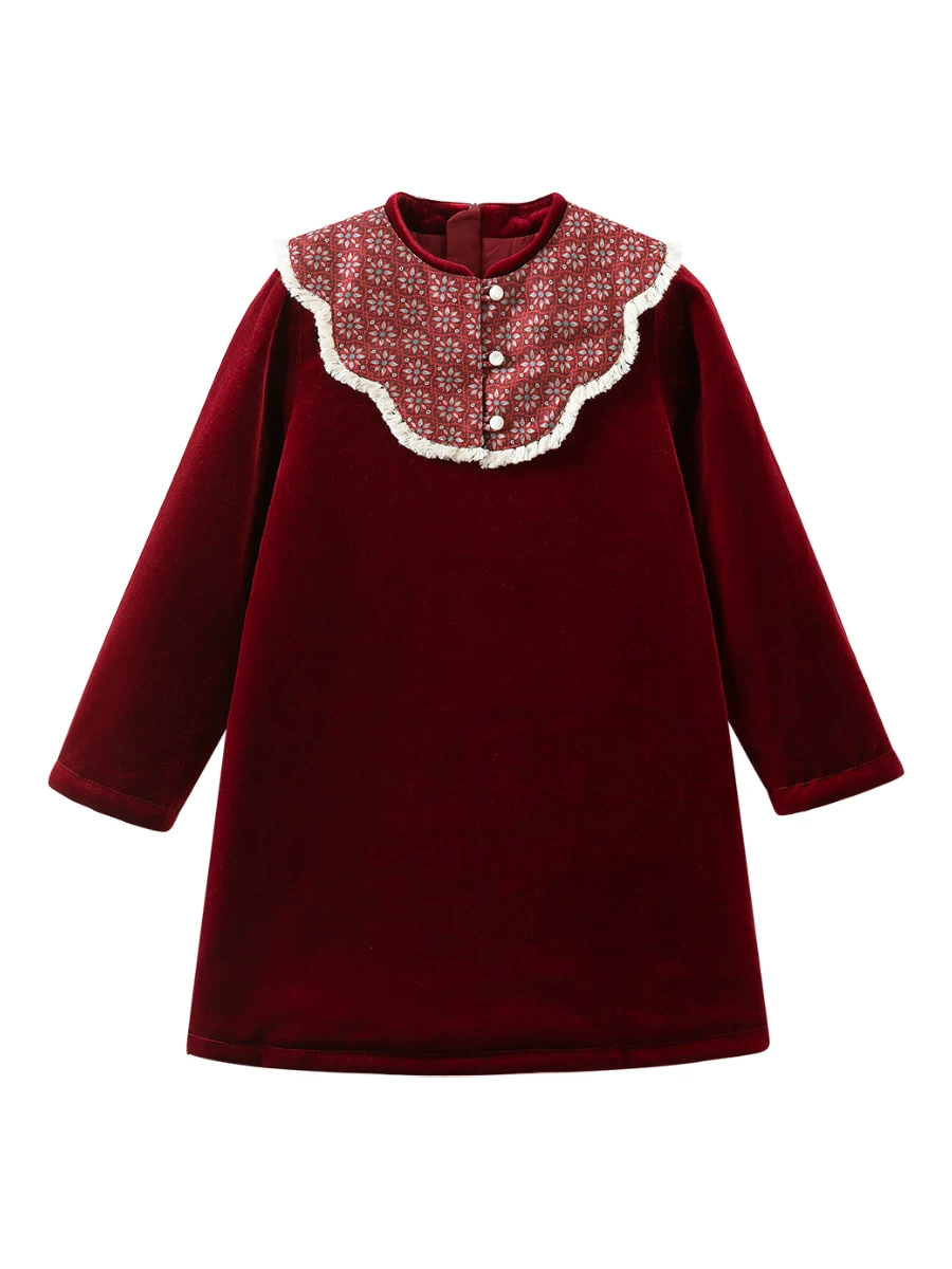Váy nhung trẻ em màu đỏ phong cách Trung Hoa mới quần áo cotton váy năm mới của bé gái váy sườn xám năm mới của bé gái mùa đông