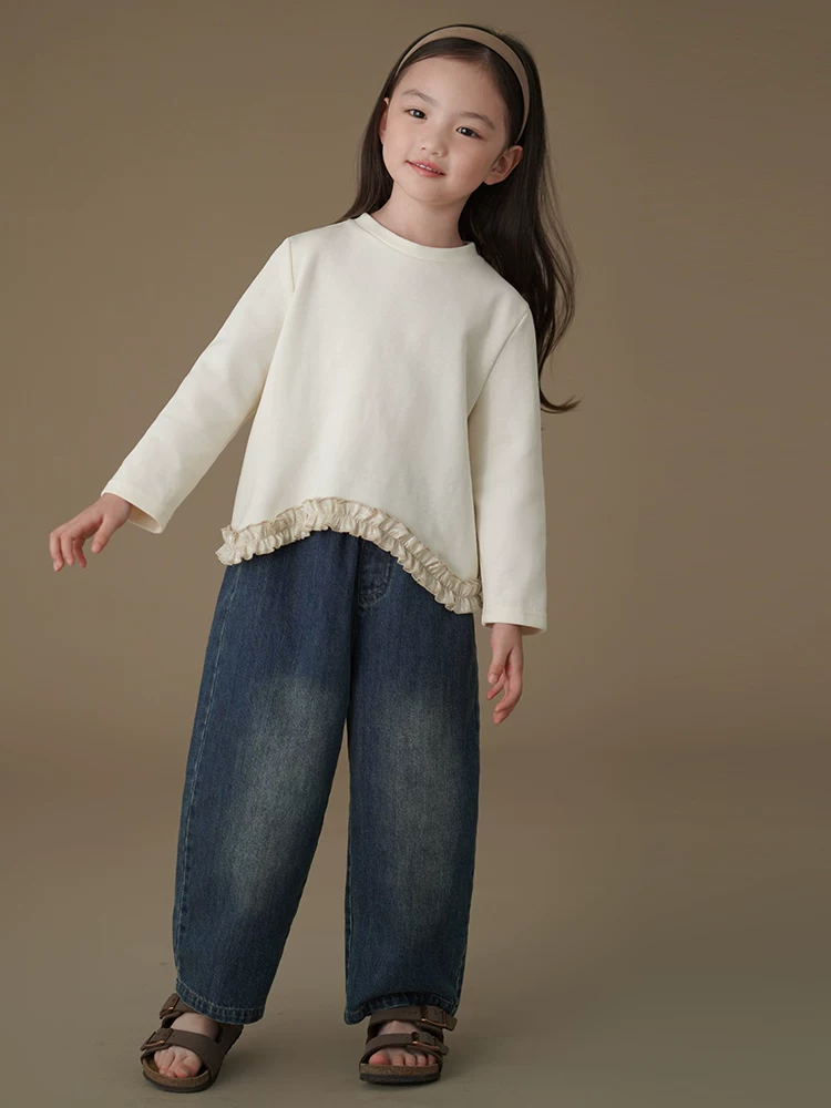 Quần áo trẻ em mùa xuân thu quần dài thường ngày đa năng quần denim rộng rãi đã qua xử lý giặt mềm mại dành cho bé trai và bé gái quần kiểu dáng thời trang cắt xéo