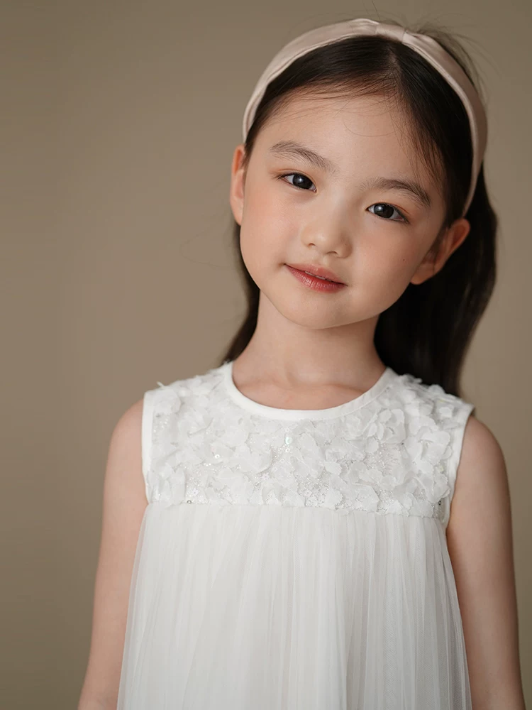 Quần áo trẻ em váy vải tuyn màu trắng như cổ tích váy công chúa cho bé gái váy trang trọng đơn giản và phong cách cho bé gái mùa hè