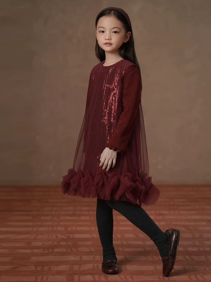 Quần áo trẻ em mùa đông vest váy đỏ năm mới váy dài vừa phải váy công chúa bé gái váy sinh nhật bé gái