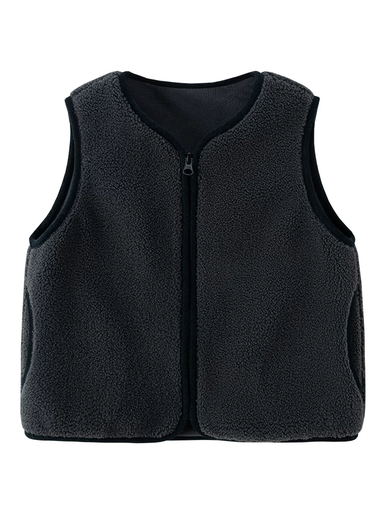 Áo vest thường ngày cho trẻ em, dày dặn và ấm áp, áo vest lớp nền màu xám đơn giản dành cho bé trai và bé gái, áo khoác mùa thu đông.