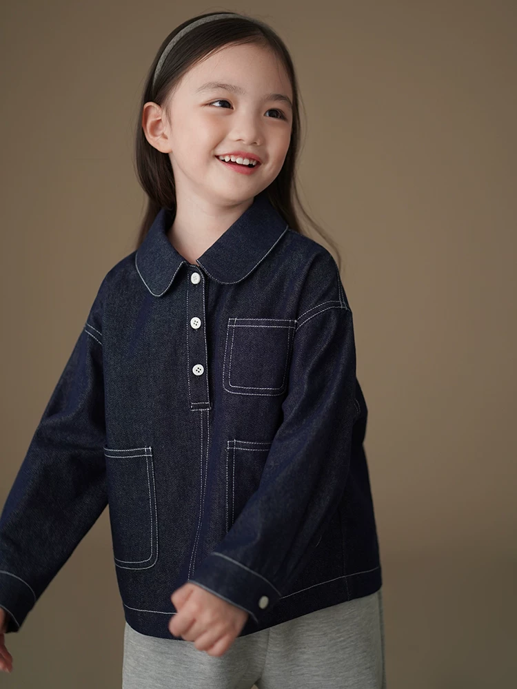 Áo khoác denim trẻ em mùa xuân thu, chất liệu mỏng, kiểu dáng rộng rãi, áo thun bé trai bé gái thời trang
