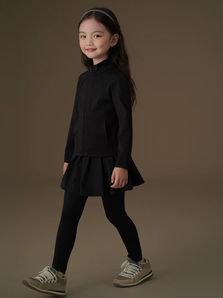 Quần thường ngày màu đen cho trẻ em mùa xuân thu, quần legging giả hai mảnh cho bé gái, quần thể thao bó sát cỡ vừa và lớn cho trẻ em.