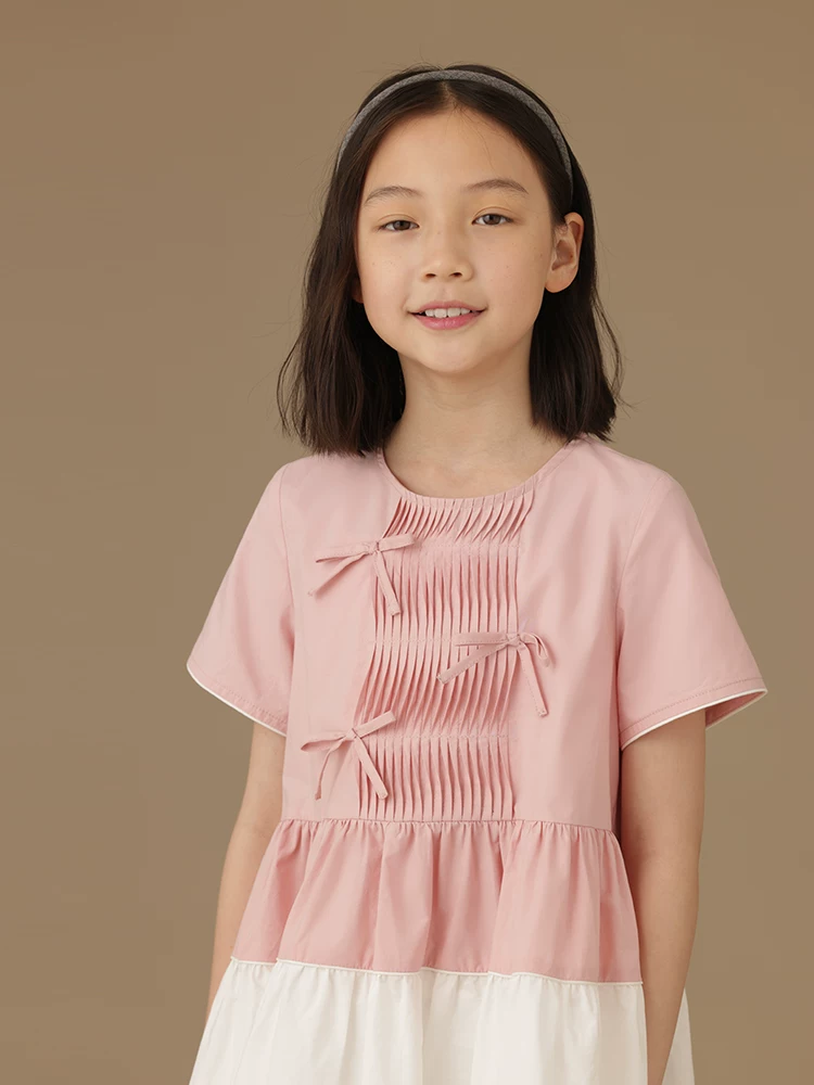 Quần áo trẻ em váy chắp vá màu hồng và trắng trẻ em mùa hè mới cotton mặc mùa hè váy ngắn tay mỏng cho bé gái