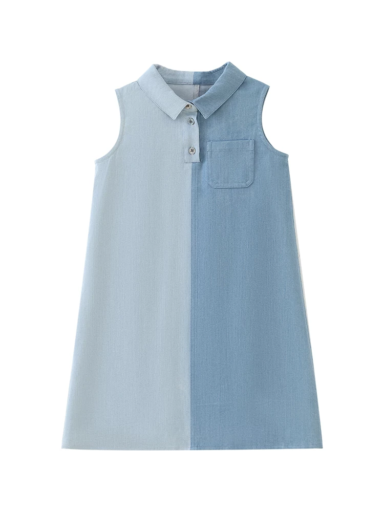 Váy liền thân mùa hè kiểu Hàn Quốc cho bé gái, thiết kế thời trang, chất liệu denim phối màu.