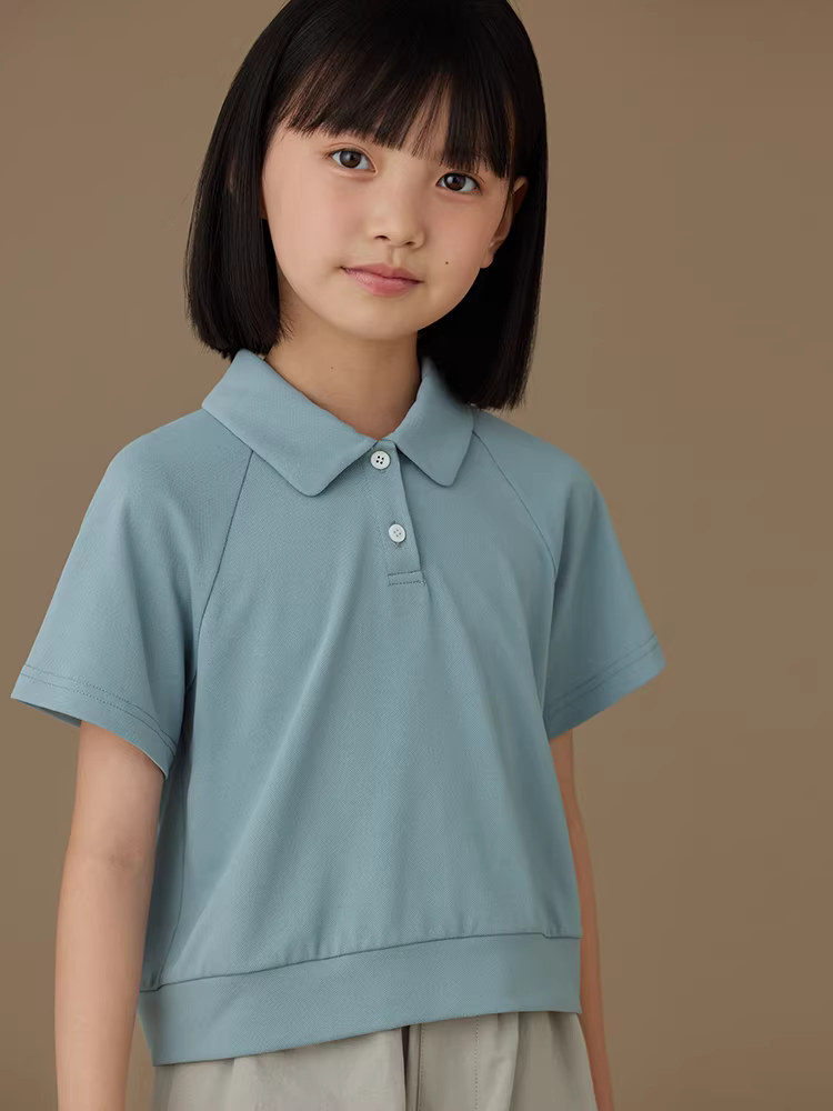 Quần áo trẻ em mùa hè áo polo thoải mái thoáng khí màu xanh áo thun ngắn tay bé trai bé gái áo mỏng