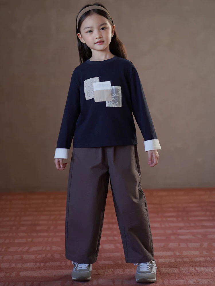 Quần ống thẳng cho trẻ em mùa xuân thu, cotton thân thiện với da, phong cách Hàn Quốc, quần cà rốt phối màu, quần dài thường ngày cho bé gái.