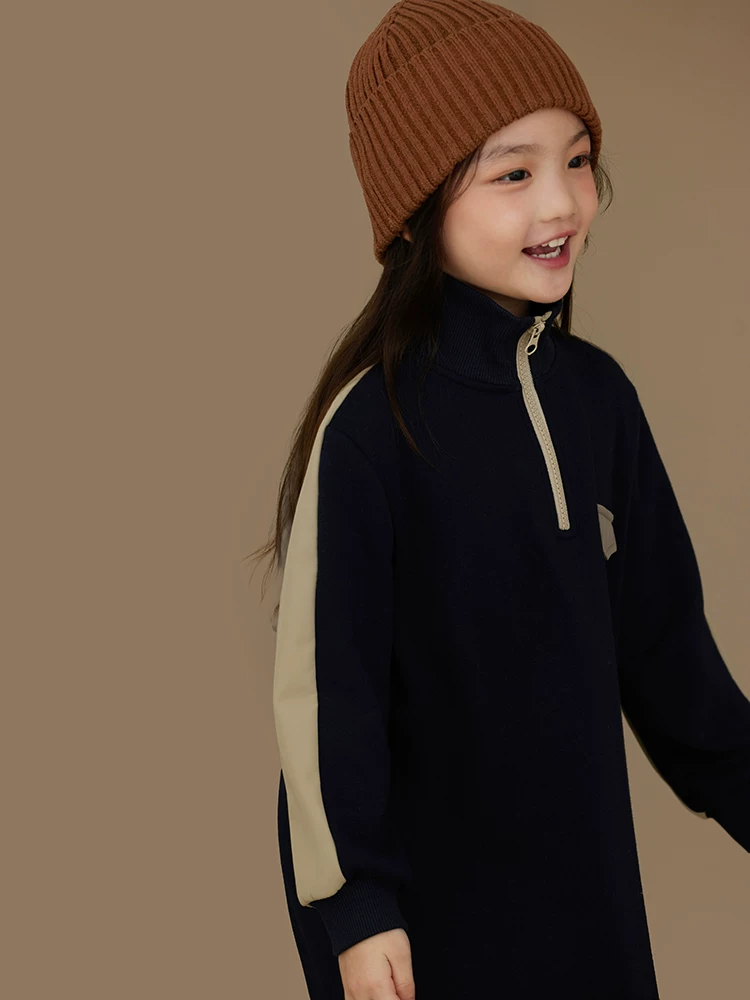 Áo khoác len giả lông cừu trẻ em, dáng dài trung bình, chất liệu cotton dệt kim phối màu, dành cho bé gái năm 2025