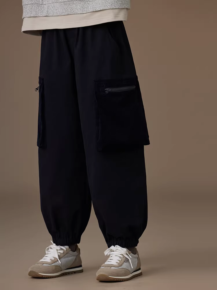 Quần thường ngày mùa xuân thu cho trẻ em, quần harem đơn giản màu đen thân thiện với da, quần jogger cargo cho bé trai và bé gái