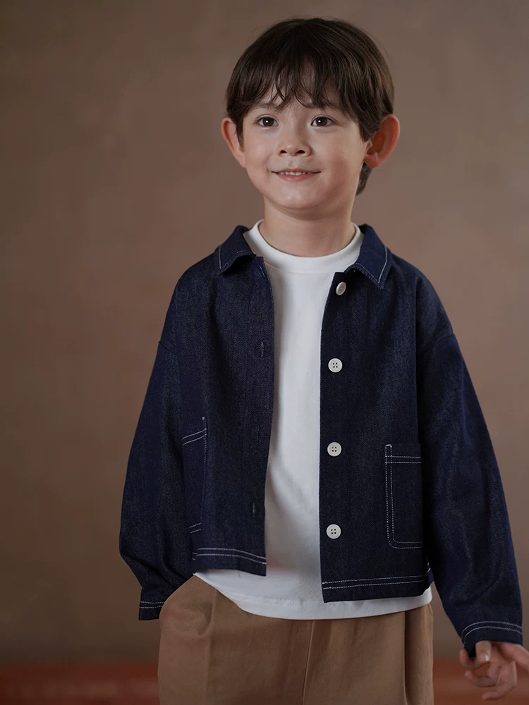 Quần áo trẻ em mùa xuân thu áo khoác denim mỏng đa năng rộng rãi cho bé trai và bé gái mặc mùa thu đơn giản và cao cấp