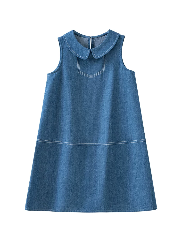 Quần áo trẻ em Hazi Mùa hè 2025 Váy trẻ em mới Váy denim bé gái Váy kiểu cổ búp bê phong cách retro thường ngày