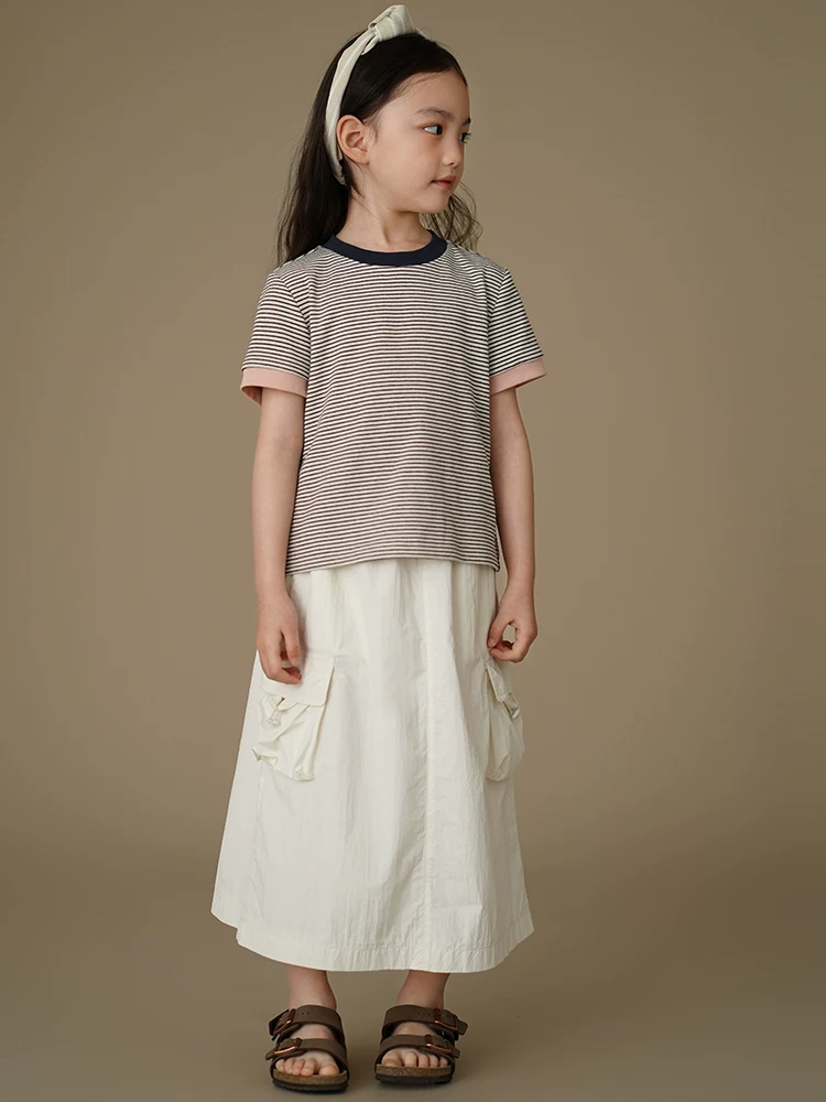 Quần áo trẻ em váy cargo trắng váy dài cho bé gái nhanh khô thoáng khí mặc mùa hè kiểu dáng mới cho trẻ lớn
