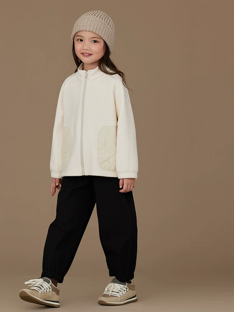 Quần áo mùa đông cho trẻ em Áo khoác lông cừu lót lông cừu ấm áp đơn giản đa năng màu trắng nhạt dành cho bé trai và bé gái