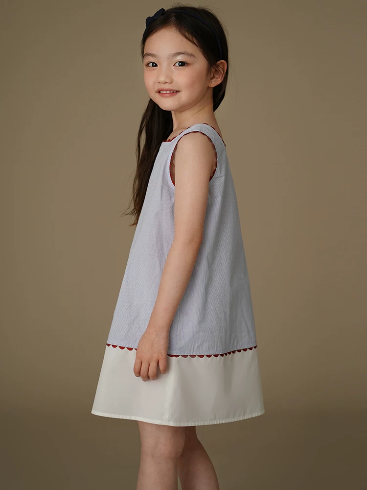 Quần áo trẻ em mùa hè váy chữ A sọc xanh váy cotton thân thiện với da váy không tay váy mỏng cho bé gái