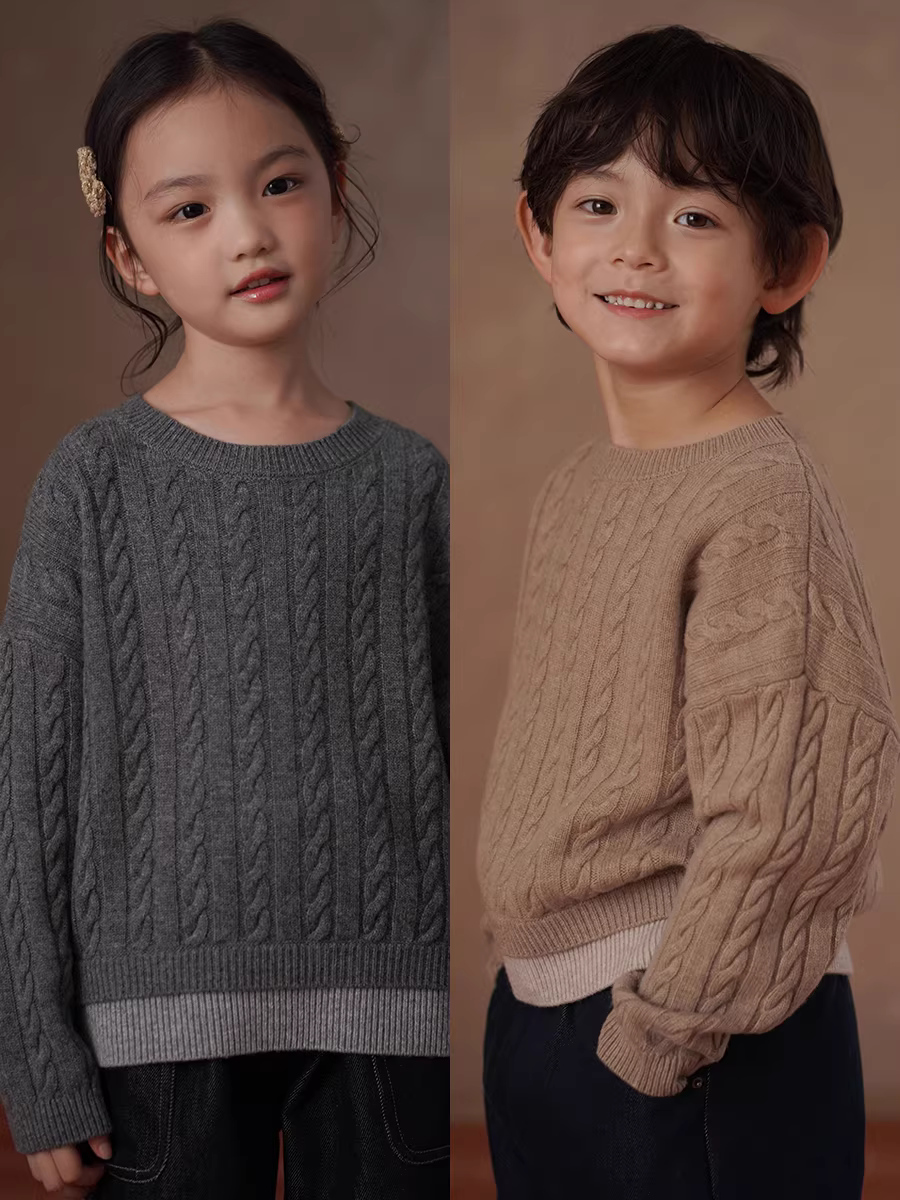 Áo len mùa đông cho trẻ em, dày dặn và ấm áp, áo len đan dây cho bé trai và bé gái, dáng rộng.