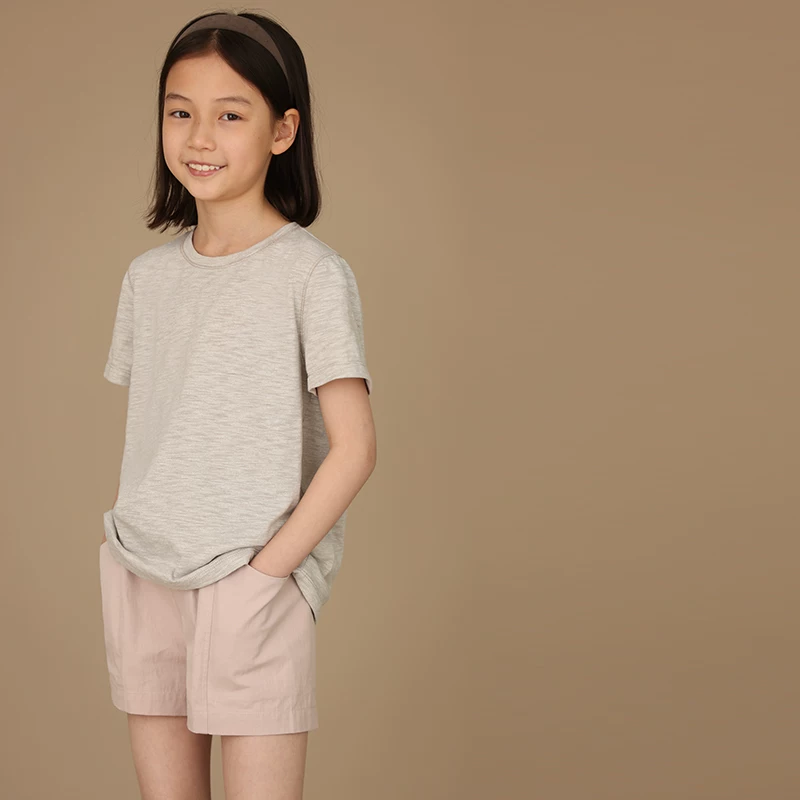 Quần áo trẻ em Hazi Mùa hè Mới về Cotton thân thiện với làn da Màu xám Phong cách cơ bản Áo thun cổ tròn vai thường dành cho cha mẹ và con cái Áo thun ngắn tay khô nhanh