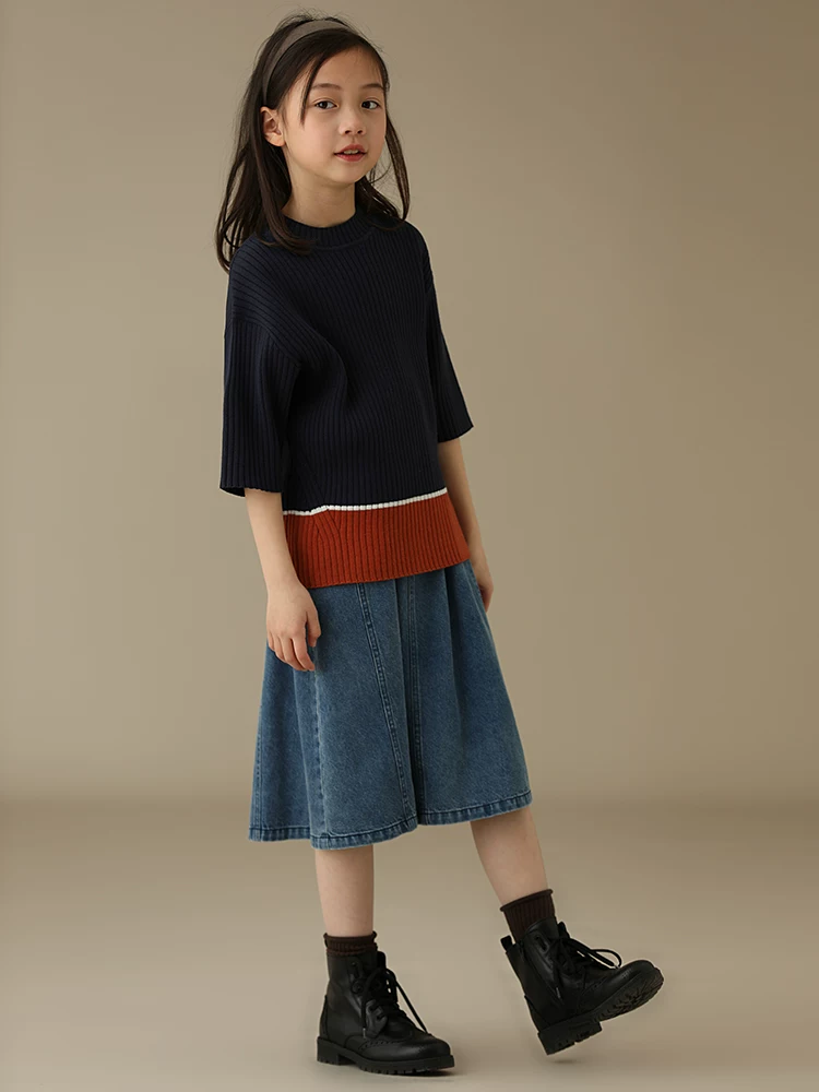 Quần áo trẻ em Hazi Xuân Thu Sản phẩm mới Váy chữ A denim có túi thun dành cho mẹ và con gái bằng cotton nguyên chất thân thiện với da