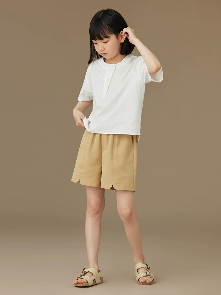Quần áo trẻ em quần short dài đến đầu gối cho bé trai và bé gái màu vàng gừng thoáng mát cơ bản quần short thể thao thông thường cho trẻ em mùa hè