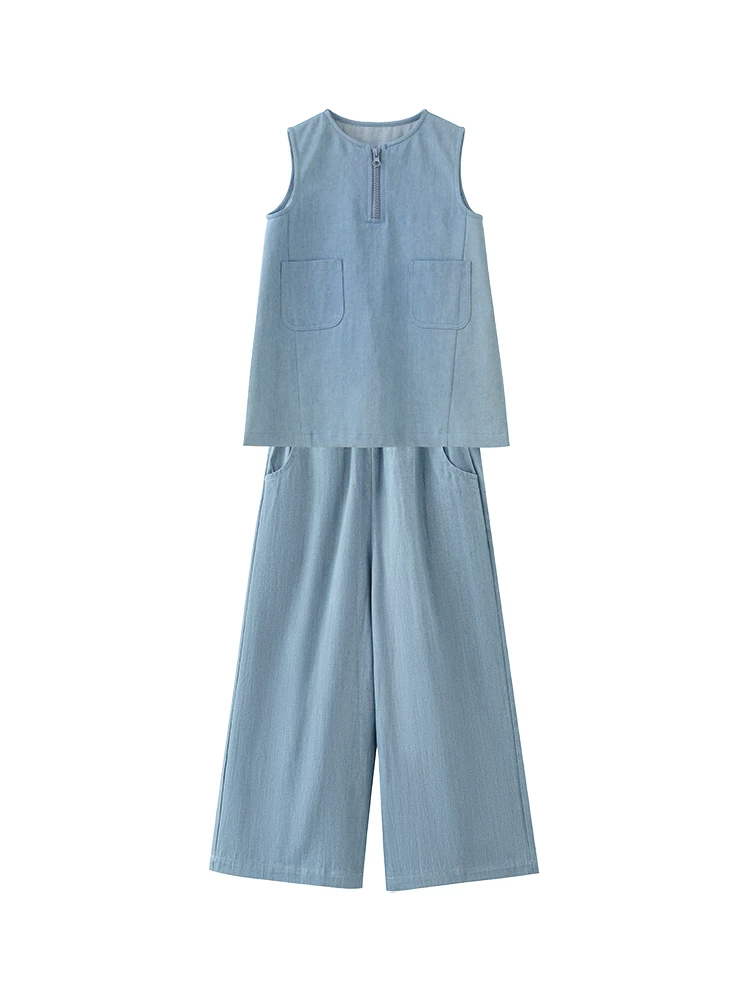 Bộ quần áo mùa hè cho trẻ em: áo vest cotton thân thiện với da và quần denim thường ngày cho bé trai và bé gái, kiểu dáng mùa hè mỏng nhẹ.