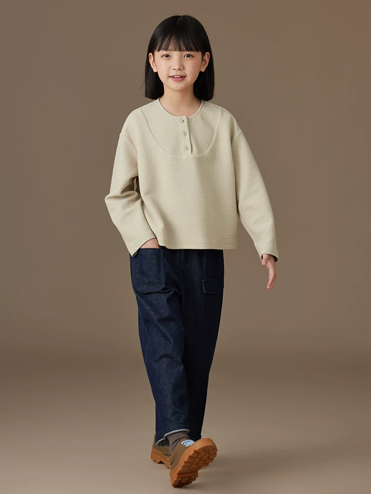 Quần áo trẻ em mùa xuân thu áo khoác trẻ em đơn giản cao cấp thể thao áo bé trai và bé gái áo len chui đầu dáng rộng
