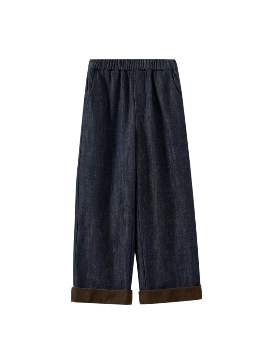 Quần denim mùa đông cho trẻ em, quần kiểu đơn giản cổ điển, quần ống thẳng cho bé trai và bé gái có lớp lót lông cừu giữ ấm.