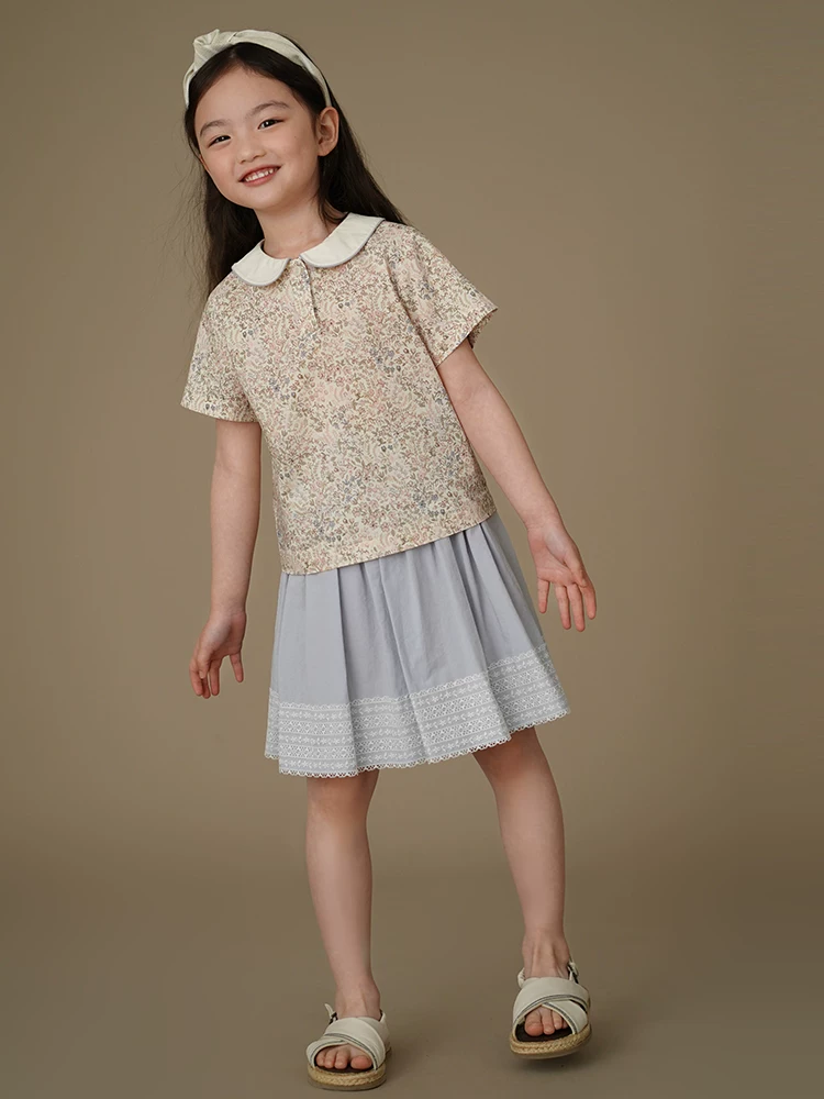 Quần áo trẻ em áo sơ mi babydoll họa tiết hoa cổ tích áo sơ mi ngắn tay cho bé gái phong cách mùa hè mới dành cho trẻ lớn hơn