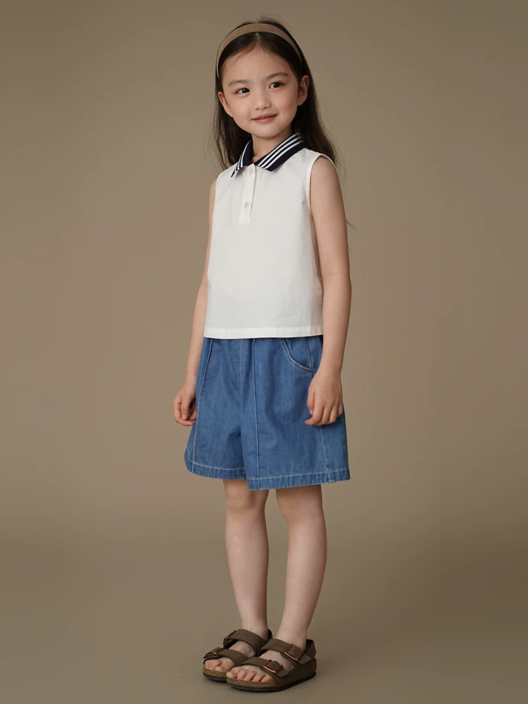 Quần áo trẻ em quần short dáng rộng quần năm điểm quần denim cho bé gái mặc mùa hè cotton nguyên chất thân thiện với làn da