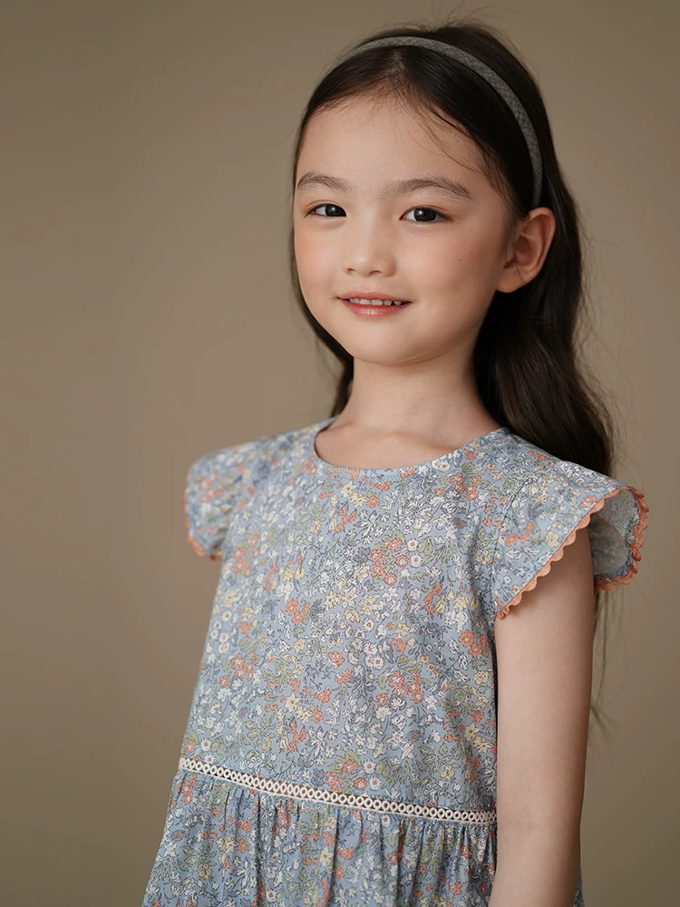 Quần áo trẻ em mùa hè Váy hoa phong cách Hàn Quốc có tay áo nhỏ xòe cho trẻ lớn trang phục mùa hè mới