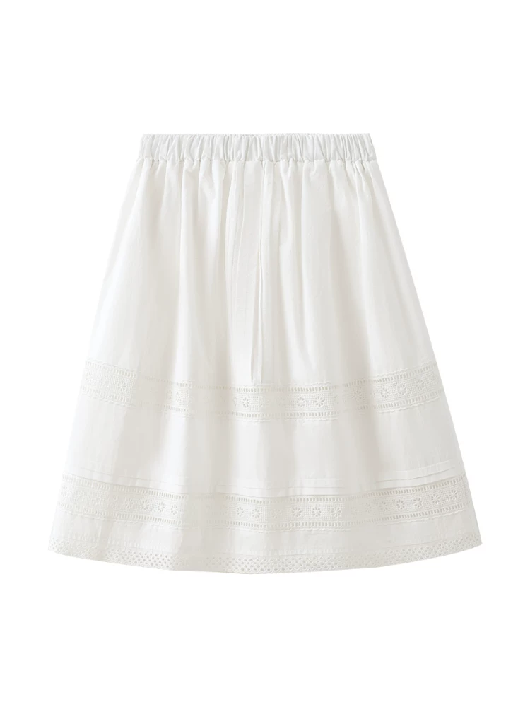 Quần áo trẻ em mùa hè váy nửa thân cotton thân thiện với da váy ren trắng váy dài cho bé gái thiết kế đơn giản