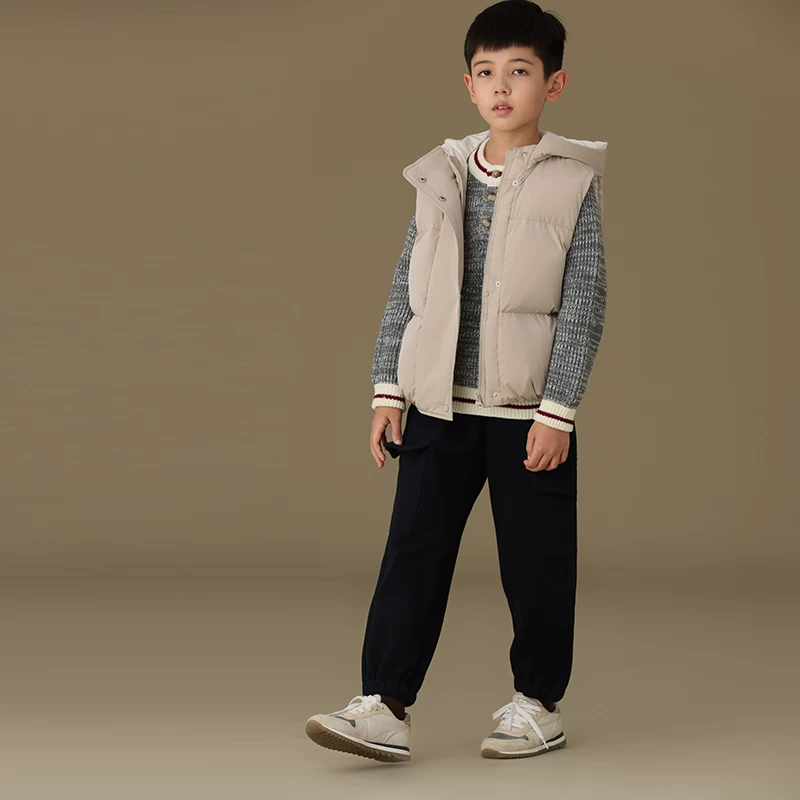 Quần áo trẻ em Hazi Áo khoác mùa đông 90% lông vịt trắng Áo khoác có mũ trùm đầu ấm áp thông thường dành cho bé trai và bé gái