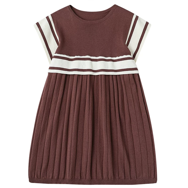 Quần áo trẻ em Hazi Mùa hè Phong cách mới Váy ngắn tay mùa hè cho trẻ em Váy dệt kim màu đỏ tía phong cách đại học dành cho bé gái