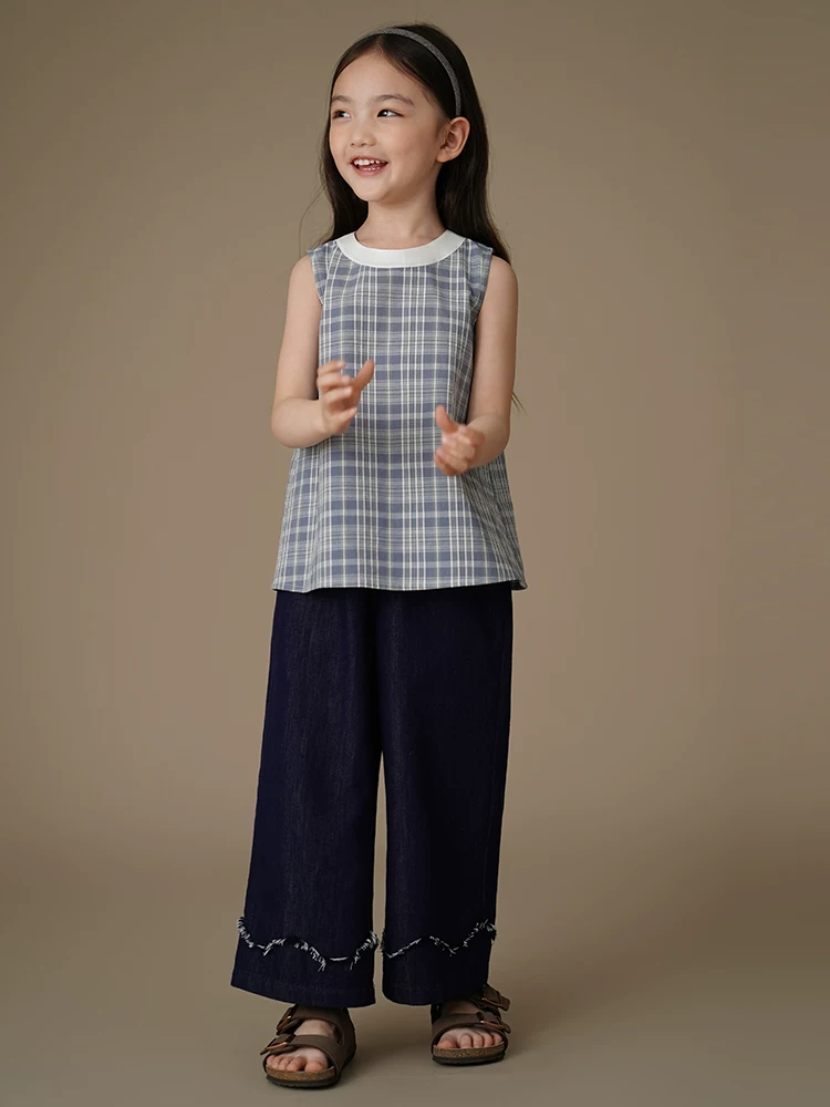 Quần trẻ em mỏng mùa hè, quần jean mềm mại và thân thiện với làn da cho bé gái, quần ống thẳng đơn giản, giản dị, sành điệu.