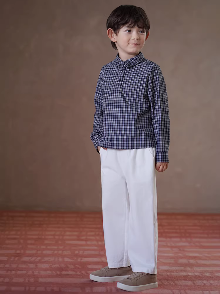 Quần áo trẻ em Hazi Áo dài tay mùa xuân và mùa thu Áo sơ mi kẻ sọc phong cách đại học cổ điển dành cho bé trai và bé gái Trẻ lớn mặc mùa thu