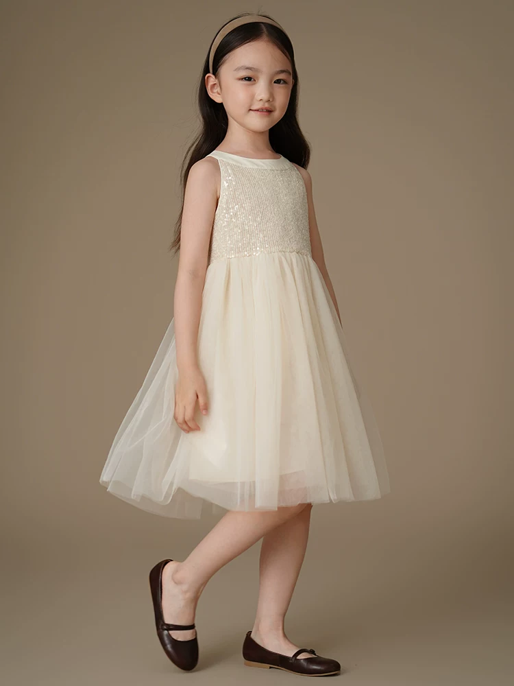 Váy công chúa đính sequin màu mơ cho bé gái, váy dự tiệc, váy sinh nhật bé gái, váy voan mùa hè