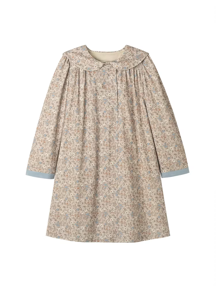 Váy dài tay dáng rộng thông thường dành cho trẻ em, phong cách cha mẹ và con cái, họa tiết hoa ngọt ngào, thân thiện với làn da, cotton nguyên chất, quần áo mùa thu cho bé gái.