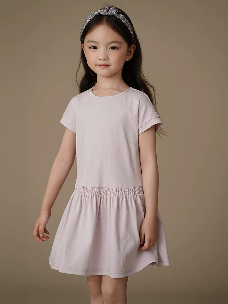 Quần áo trẻ em Váy trẻ em mùa hè kiểu dáng mỏng Váy dệt kim ngắn tay cho bé gái Váy mùa hè thoáng khí thân thiện với làn da Váy mùa hè cho bé gái màu tím